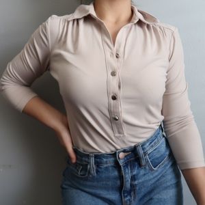 Cream Half Button Up Collar